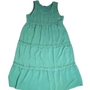 Studio 1886, Green Sleeveless Tiered Smocked Maxi Dress 26W 28W